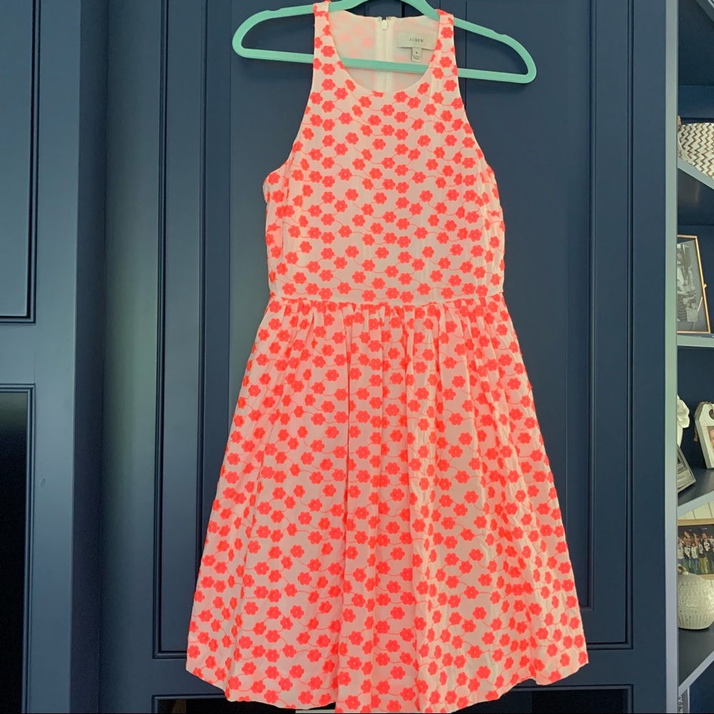 J Crew High Neck Neon Embroidered Midi Dress - size 6
